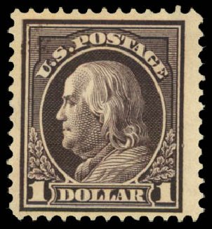 Costs of US Stamp Scott Catalog # 423 - US$1.00 1915 Franklin Perf 12. Daniel Kelleher Auctions, Jan 2015, Sale 663, Lot 1782
