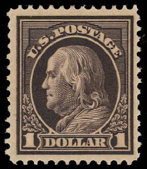Prices of US Stamps Scott #423: 1915 US$1.00 Franklin Perf 12. Daniel Kelleher Auctions, Oct 2012, Sale 632, Lot 1343