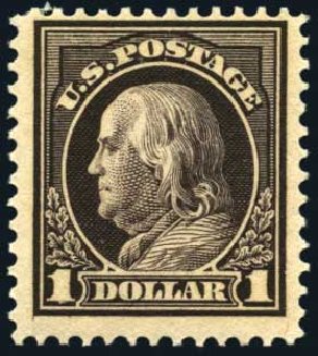 Costs of US Stamp Scott Catalog #423 - US$1.00 1915 Franklin Perf 12. Harmer-Schau Auction Galleries, Oct 2008, Sale 79, Lot 196