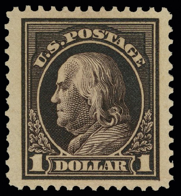 Costs of US Stamp Scott Cat. # 423 - 1915 US$1.00 Franklin Perf 12. H.R. Harmer, May 2014, Sale 3005, Lot 1276
