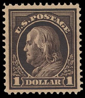 US Stamp Price Scott # 423 - US$1.00 1915 Franklin Perf 12. Daniel Kelleher Auctions, Jun 2012, Sale 630, Lot 1836