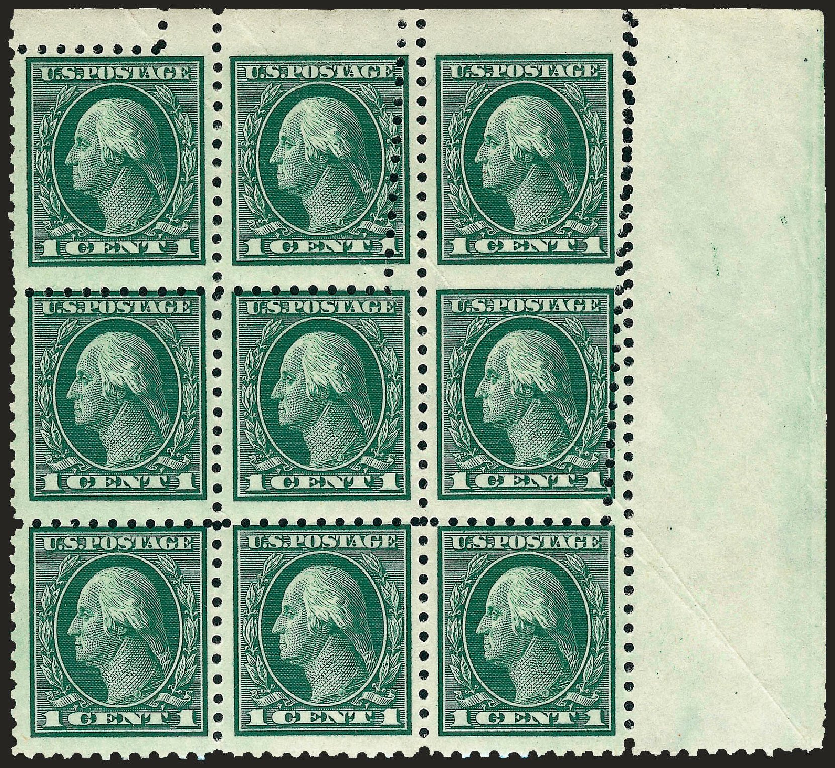 Costs of US Stamps Scott Catalogue 424: 1914 1c Washington Perf 10. Robert Siegel Auction Galleries, Sep 2009, Sale 968B, Lot 543