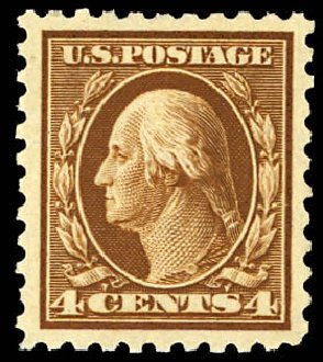 Cost of US Stamp Scott Cat. #427 - 1914 4c Washington Perf 10. Daniel Kelleher Auctions, Dec 2012, Sale 633, Lot 747