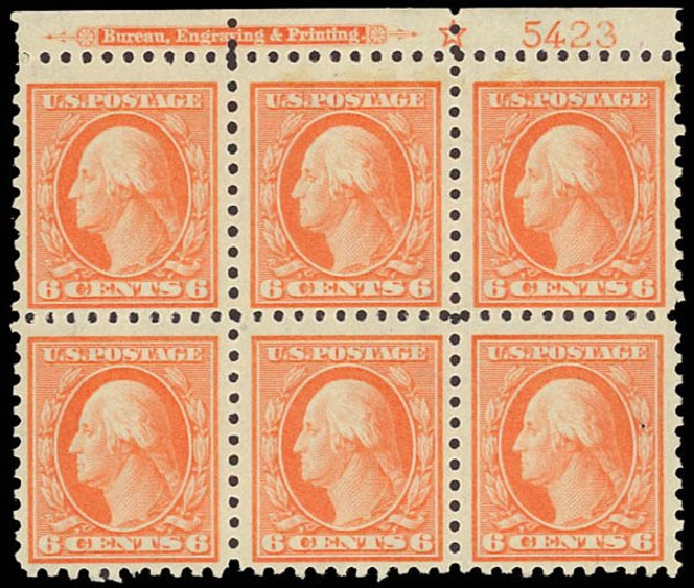 US Stamp Value Scott 429 - 6c 1914 Washington Perf 10. Daniel Kelleher Auctions, Aug 2012, Sale 631, Lot 1197