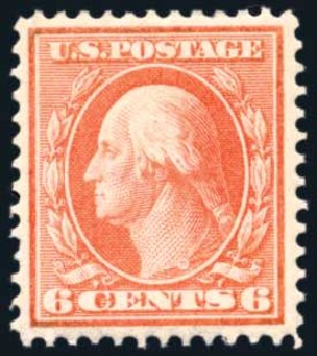 US Stamp Values Scott Cat. 429: 1914 6c Washington Perf 10. Harmer-Schau Auction Galleries, Aug 2011, Sale 90, Lot 1520