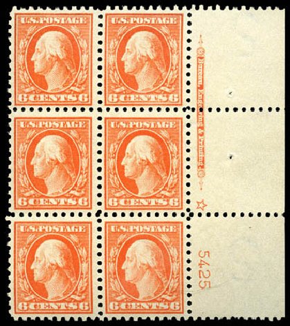 US Stamps Prices Scott Cat. 429 - 6c 1914 Washington Perf 10. Matthew Bennett International, Jun 2008, Sale 328, Lot 956