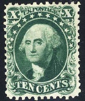 Values of US Stamp Scott Cat. # 43: 1875 10c Washington Reprint. Cherrystone Auctions, Jul 2008, Sale 200807, Lot 18