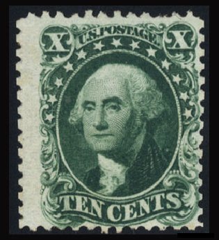 Value of US Stamps Scott # 43: 1875 10c Washington Reprint. Cherrystone Auctions, Jun 2012, Sale 201206, Lot 34