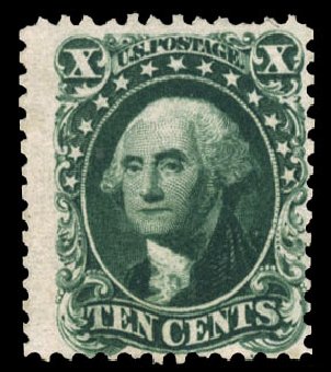 Values of US Stamps Scott # 43 - 1875 10c Washington Reprint. Cherrystone Auctions, Mar 2010, Sale 201003, Lot 52