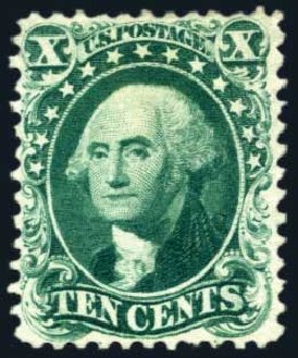 US Stamp Values Scott Catalogue #43: 10c 1875 Washington Reprint. Harmer-Schau Auction Galleries, Aug 2011, Sale 90, Lot 1166