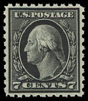 US Stamp Value Scott Catalog # 430: 1914 7c Washington Perf 10. Daniel Kelleher Auctions, Oct 2012, Sale 632, Lot 1348