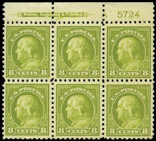 Values of US Stamps Scott Catalogue 431 - 8c 1914 Franklin Perf 10. Matthew Bennett International, Mar 2011, Sale 336, Lot 1304