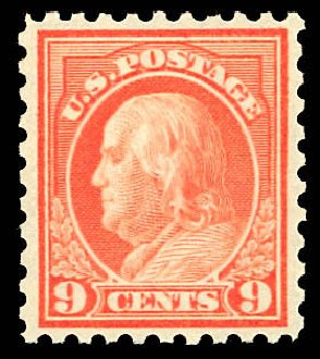US Stamp Value Scott Cat. # 432: 1914 9c Franklin Perf 10. Daniel Kelleher Auctions, Dec 2012, Sale 633, Lot 764