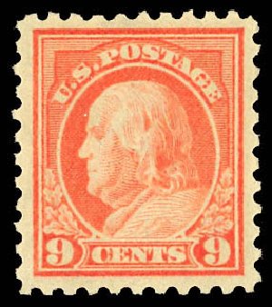 Value of US Stamp Scott 432: 9c 1914 Franklin Perf 10. Daniel Kelleher Auctions, Dec 2012, Sale 633, Lot 763