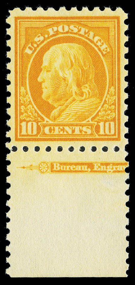 US Stamp Values Scott Catalog 433 - 1914 10c Franklin Perf 10. Matthew Bennett International, Sep 2012, Sale 346, Lot 833