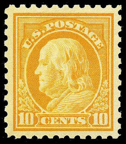 US Stamp Value Scott Cat. # 433: 10c 1914 Franklin Perf 10. Matthew Bennett International, Apr 2008, Sale 326, Lot 396