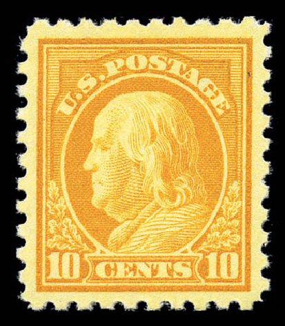 US Stamps Values Scott Cat. 433 - 10c 1914 Franklin Perf 10. Matthew Bennett International, Sep 2010, Sale 331, Lot 726