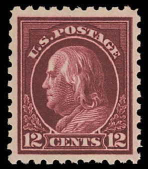 Value of US Stamps Scott Catalogue #435 - 12c 1914 Franklin Perf 10. Daniel Kelleher Auctions, Oct 2012, Sale 632, Lot 1353