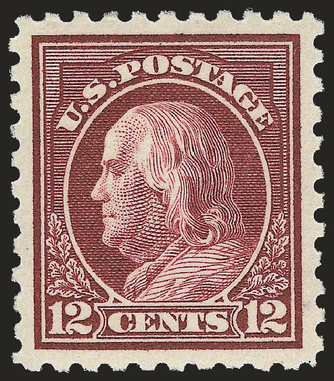 Values of US Stamp Scott Catalog 435 - 12c 1914 Franklin Perf 10. Robert Siegel Auction Galleries, Dec 2008, Sale 967, Lot 4766