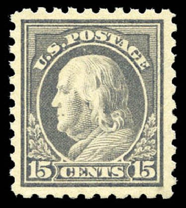 US Stamps Value Scott Catalog #437 - 15c 1914 Franklin Perf 10. Matthew Bennett International, Mar 2011, Sale 337, Lot 2907
