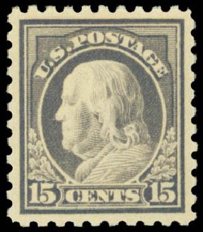 Prices of US Stamps Scott #437: 1914 15c Franklin Perf 10. Daniel Kelleher Auctions, Sep 2014, Sale 655, Lot 487