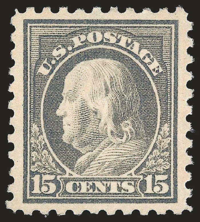 US Stamps Values Scott Catalog #437: 1914 15c Franklin Perf 10. Robert Siegel Auction Galleries, Jun 2010, Sale 992, Lot 2477