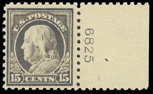US Stamps Prices Scott Cat. # 437 - 15c 1914 Franklin Perf 10. Daniel Kelleher Auctions, Aug 2012, Sale 631, Lot 1208