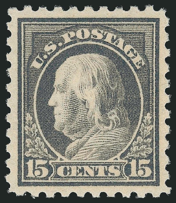 US Stamps Prices Scott Catalog # 437 - 15c 1914 Franklin Perf 10. Robert Siegel Auction Galleries, Dec 2013, Sale 1062, Lot 618