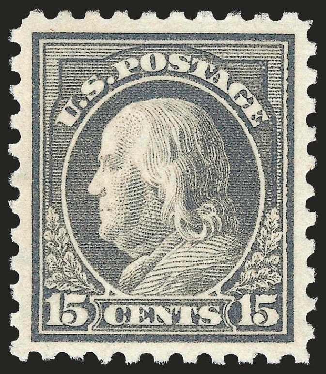 US Stamps Values Scott Cat. 437: 1914 15c Franklin Perf 10. Robert Siegel Auction Galleries, Jun 2010, Sale 992, Lot 2478