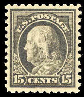 Cost of US Stamp Scott Catalogue #437 - 1914 15c Franklin Perf 10. Daniel Kelleher Auctions, Dec 2012, Sale 633, Lot 771