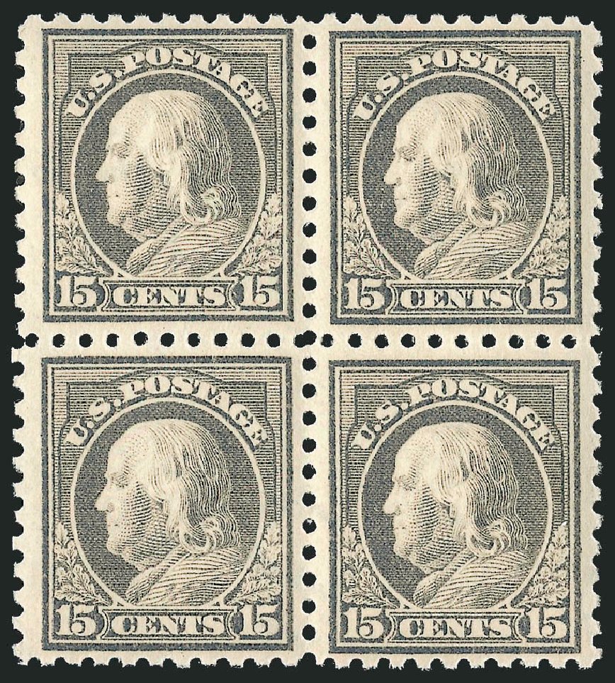 US Stamps Values Scott Cat. #437: 15c 1914 Franklin Perf 10. Robert Siegel Auction Galleries, Nov 2013, Sale 1061, Lot 3913