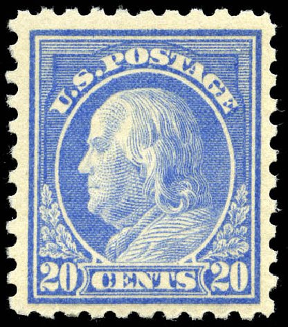 Price of US Stamp Scott 438 - 1914 20c Franklin Perf 10. Matthew Bennett International, Jun 2008, Sale 328, Lot 958