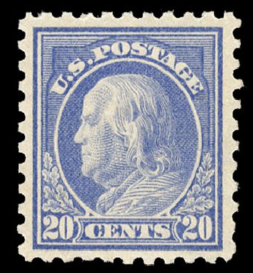 Values of US Stamp Scott Catalogue 438: 20c 1914 Franklin Perf 10. Cherrystone Auctions, Sep 2008, Sale 200809, Lot 29