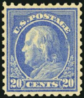 Costs of US Stamp Scott Catalog 438 - 1914 20c Franklin Perf 10. Harmer-Schau Auction Galleries, May 2012, Sale 93, Lot 359
