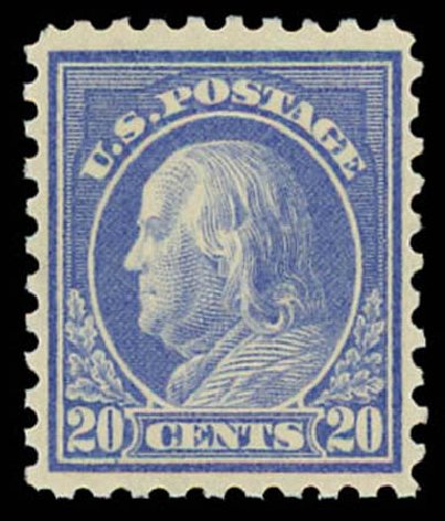 US Stamp Value Scott #438: 20c 1914 Franklin Perf 10. Daniel Kelleher Auctions, Oct 2011, Sale 626, Lot 381