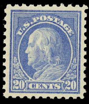 US Stamp Value Scott Cat. # 438 - 20c 1914 Franklin Perf 10. Daniel Kelleher Auctions, Jan 2012, Sale 628, Lot 501