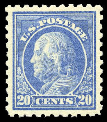 US Stamp Value Scott Catalog # 438 - 20c 1914 Franklin Perf 10. Matthew Bennett International, Mar 2011, Sale 337, Lot 2912