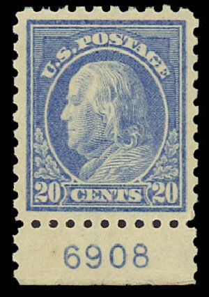US Stamp Value Scott Catalogue 438 - 20c 1914 Franklin Perf 10. Daniel Kelleher Auctions, Jun 2012, Sale 630, Lot 1843
