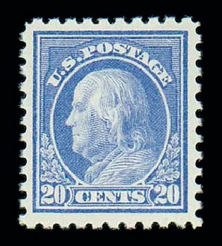 US Stamp Values Scott #438: 20c 1914 Franklin Perf 10. Matthew Bennett International, Dec 2007, Sale 325, Lot 2076