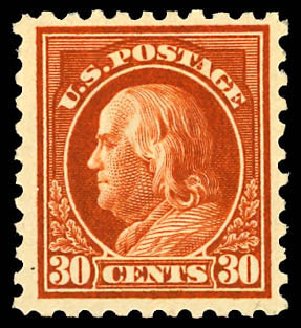 Cost of US Stamps Scott # 439 - 30c 1914 Franklin Perf 10. Daniel Kelleher Auctions, Dec 2012, Sale 633, Lot 778