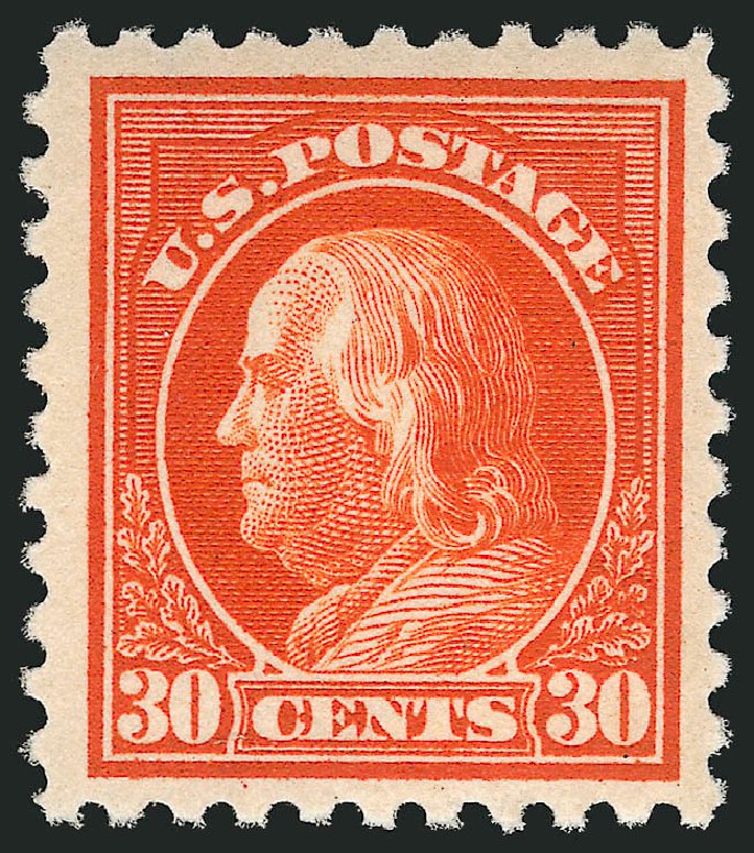 US Stamp Values Scott Cat. 439: 30c 1914 Franklin Perf 10. Robert Siegel Auction Galleries, Mar 2014, Sale 1067, Lot 1529