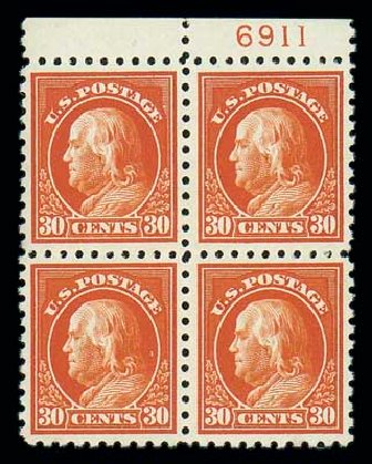 Cost of US Stamp Scott Cat. # 439 - 30c 1914 Franklin Perf 10. Matthew Bennett International, Dec 2007, Sale 325, Lot 2080