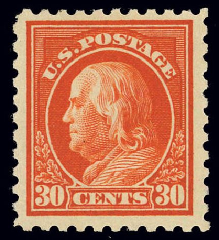 Prices of US Stamps Scott #439 - 1914 30c Franklin Perf 10. Daniel Kelleher Auctions, Feb 2013, Sale 634, Lot 270