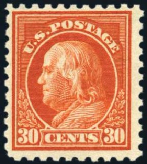 Prices of US Stamps Scott Cat. 439: 30c 1914 Franklin Perf 10. Harmer-Schau Auction Galleries, Aug 2011, Sale 90, Lot 1521