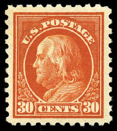 US Stamps Values Scott Catalogue # 439: 1914 30c Franklin Perf 10. Matthew Bennett International, Mar 2011, Sale 337, Lot 2914