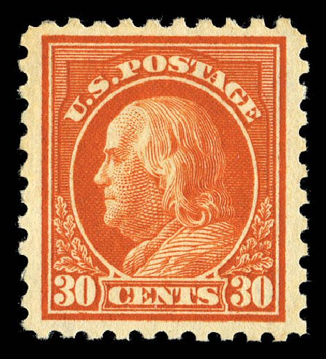 Price of US Stamps Scott Catalog #439 - 30c 1914 Franklin Perf 10. Matthew Bennett International, Sep 2012, Sale 346, Lot 834