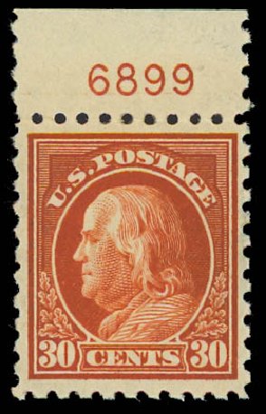 Price of US Stamps Scott Catalogue 439 - 1914 30c Franklin Perf 10. Daniel Kelleher Auctions, Jul 2011, Sale 625, Lot 974