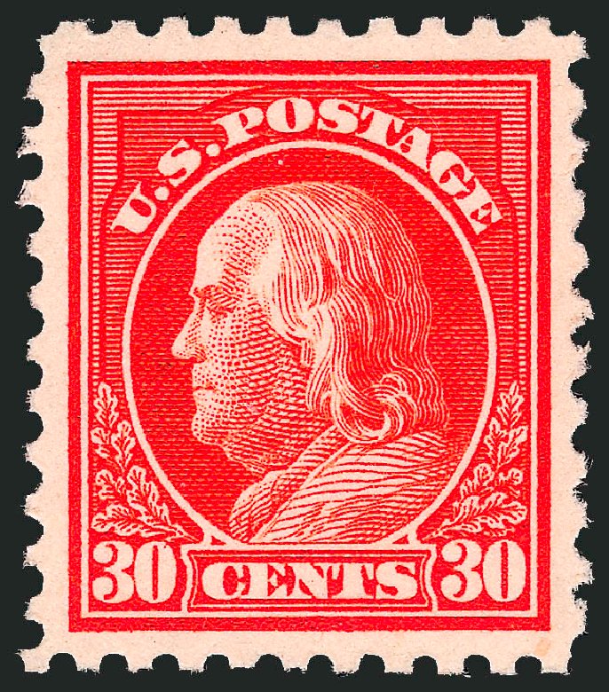 US Stamps Prices Scott Cat. # 439: 30c 1914 Franklin Perf 10. Robert Siegel Auction Galleries, Sep 2008, Sale 962, Lot 2724