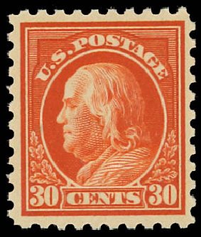 US Stamp Prices Scott Catalog # 439: 30c 1914 Franklin Perf 10. Daniel Kelleher Auctions, Jan 2012, Sale 628, Lot 502