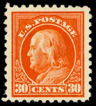 Cost of US Stamp Scott Catalogue #439 - 1914 30c Franklin Perf 10. Daniel Kelleher Auctions, Mar 2013, Sale 635, Lot 542